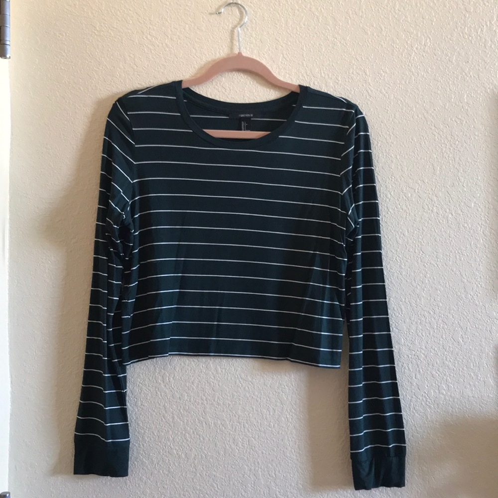 Forever 21 Green and White striped long sleeve